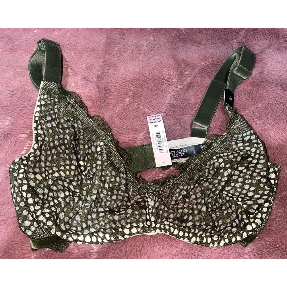New Victoria's Secret Bra Bralette Sexy Hunter Green W/ Pink Underlay 32D - NWT*